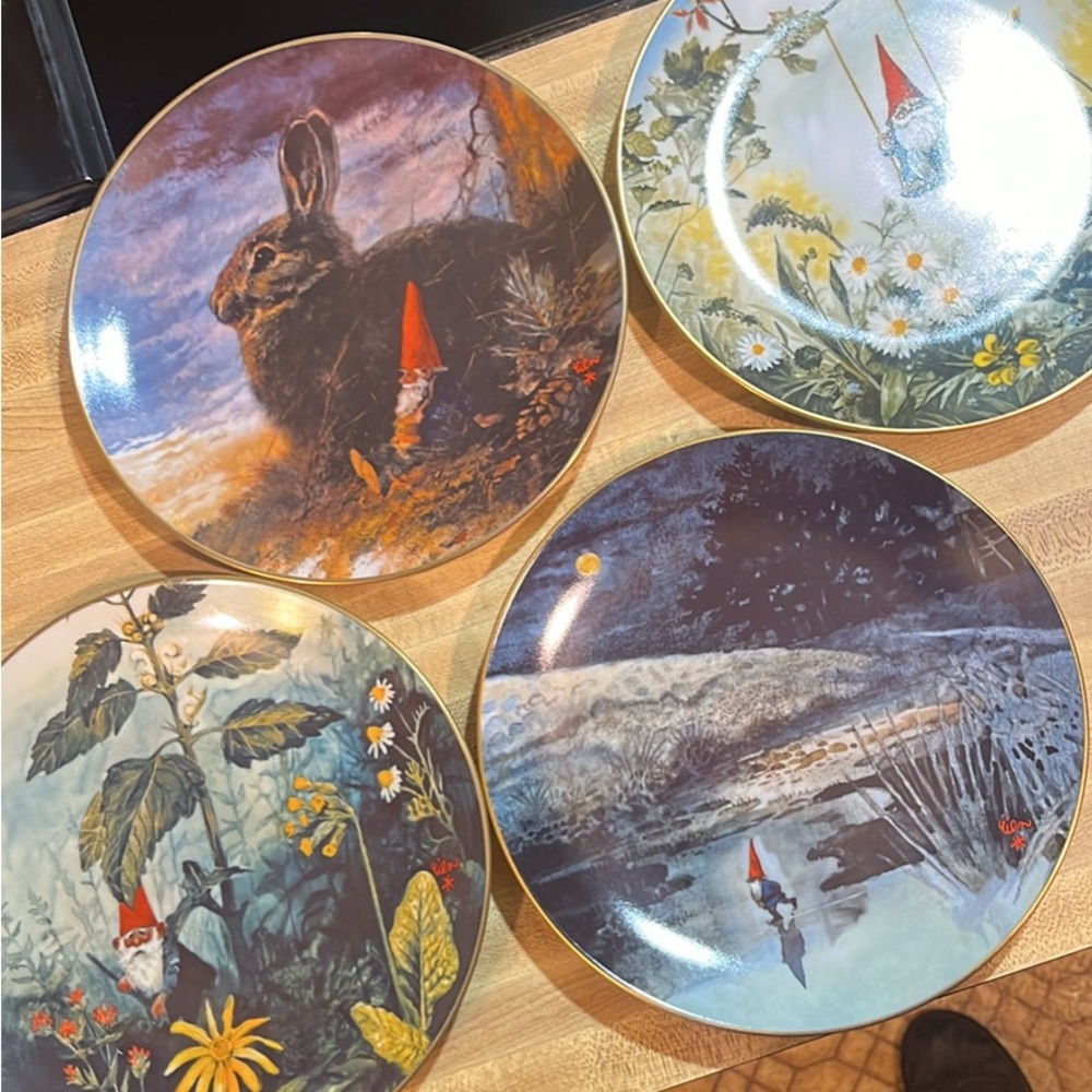 Set of Four Seasonal Gnome Plates by Fairmont Perfect Porcelain